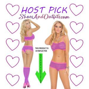 Neon Pink/Neon Purple Striped Glowing Booty Shorts and Cami Set